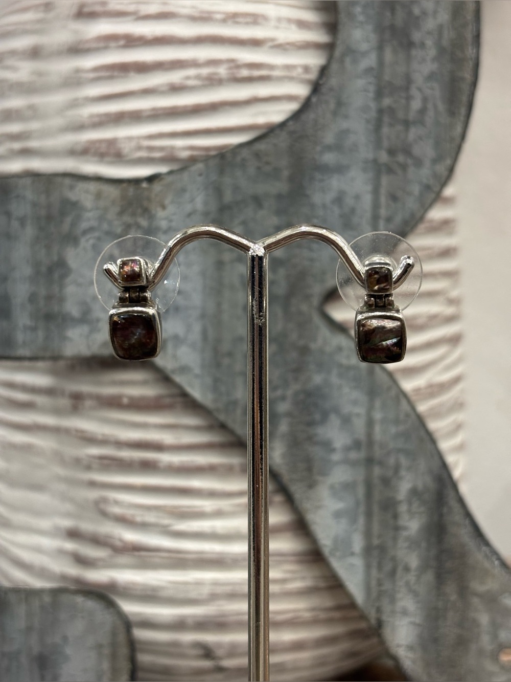 Abalone Sterling Silver Frame Iridescent Stud Earrings